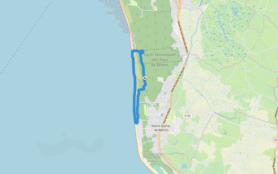 Forêt Domaniale des Pays de Monts walking route map in Notre-Dame-de-Monts