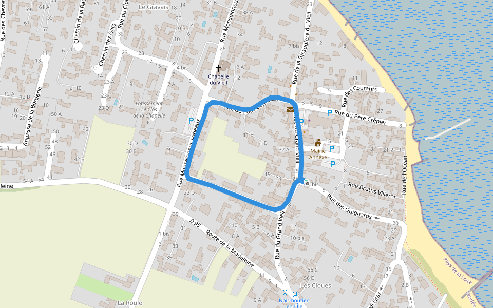 Rue du Four Commun walking route map in Noirmoutier-en-l'Île