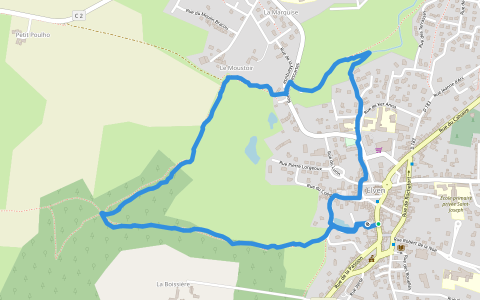 La Croix du coq   walking route map in Elven