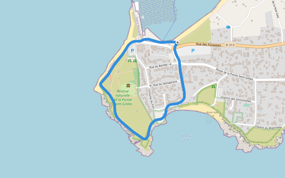 Réserve naturelle de la Pointe Saint-Gildas walking route map in Préfailles