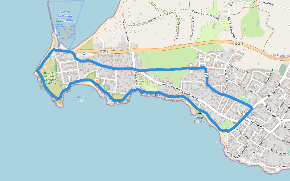 Réserve naturelle de la Pointe Saint-Gildas walking route map in Préfailles