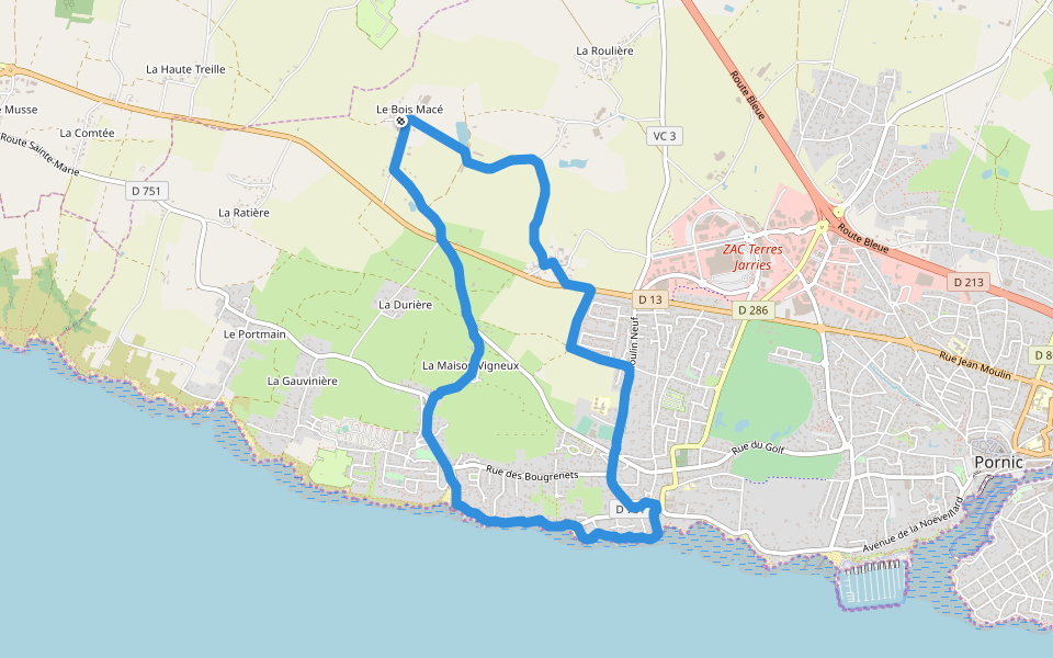 Plage des Sablons walking route map in Pornic