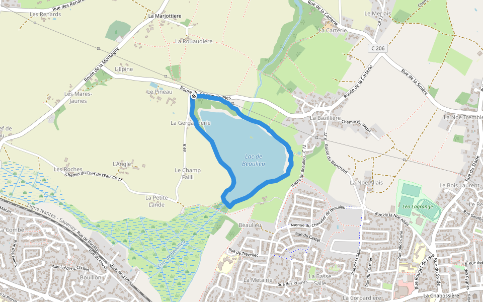 Lac de Beaulieu walking route map in Couëron