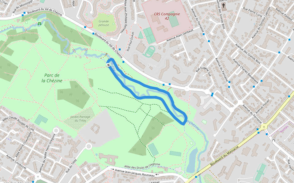 Parc de la Chézine walking route map in Saint-Herblain