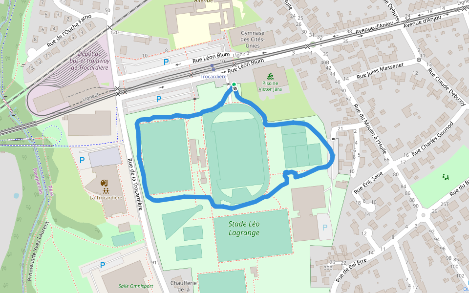Stade Léo Lagrange walking route map in Rezé