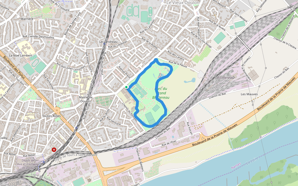 Parc du Grand Blottereau walking route map in Nantes