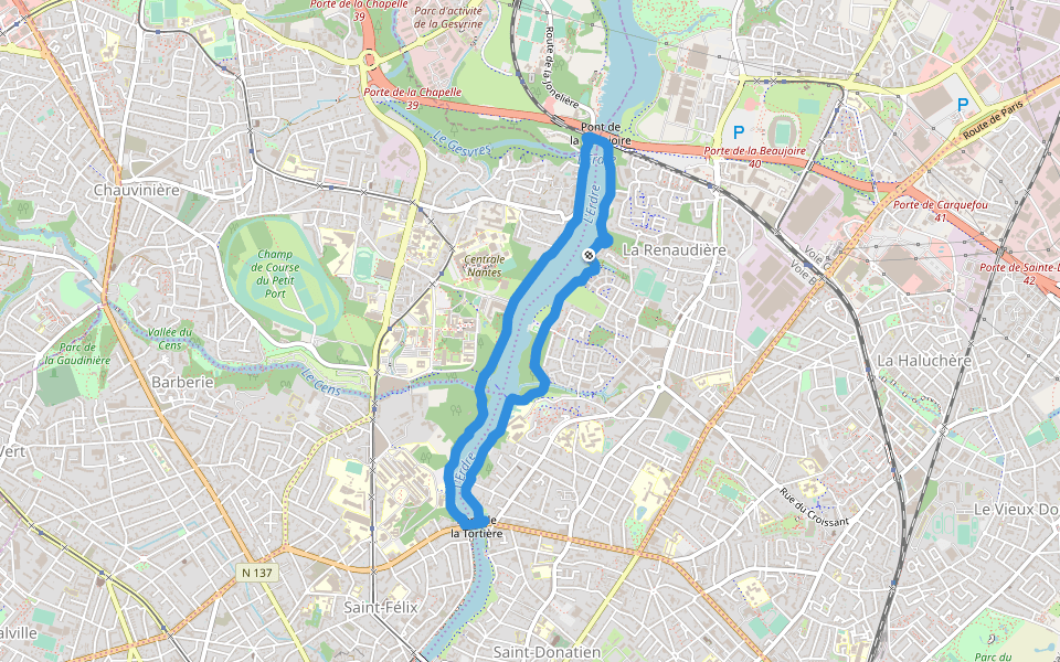 L'Erdre walking route map in Nantes