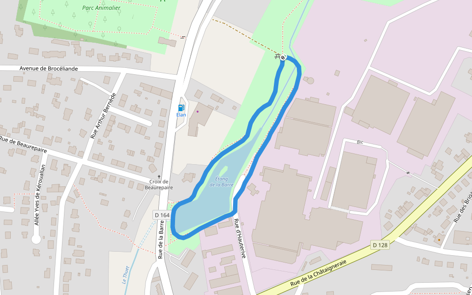 Étang de la Barre walking route map in Redon