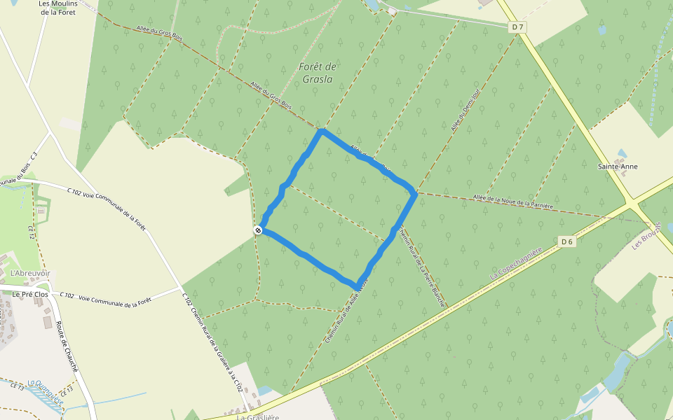 Forêt de Grasla walking route map in La Copechagnière