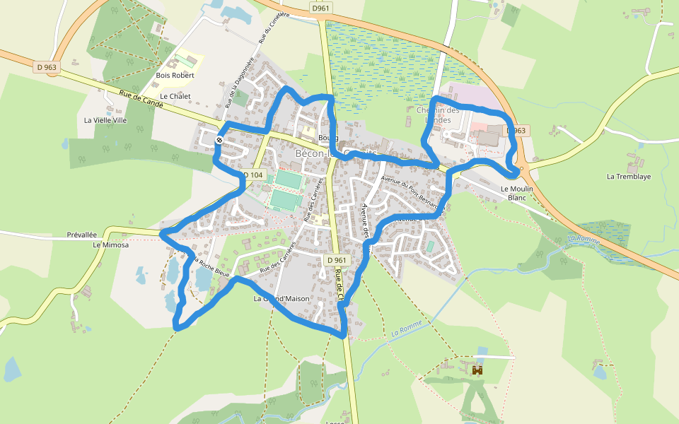 Place de l'Église walking route map in Bécon-les-Granits