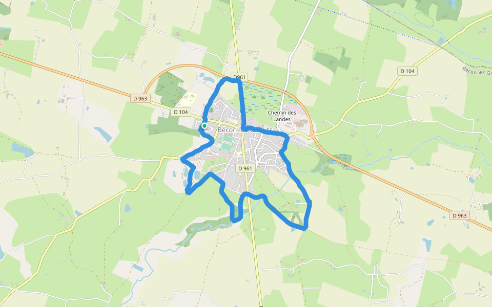 Place de l'Église walking route map in Bécon-les-Granits