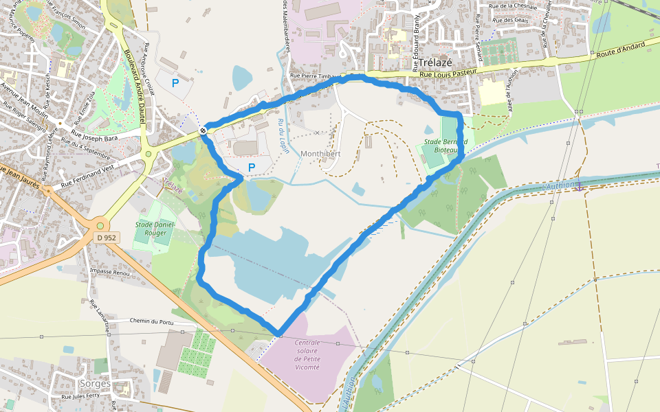 Stade Bernard Bioteau walking route map in Trélazé