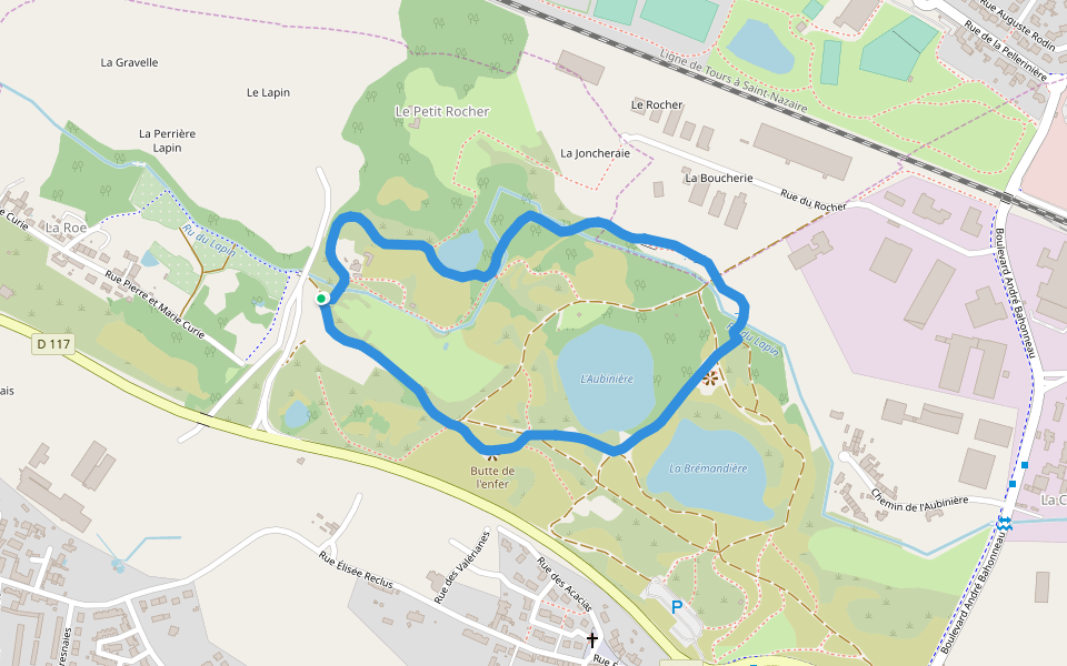 Parc des Ardoisières walking route map in Trélazé