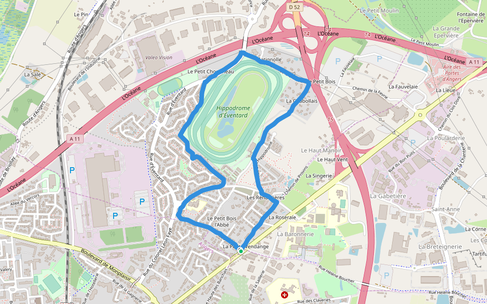 Hippodrome d'Éventard walking route map in Saint-Barthélemy-d'Anjou