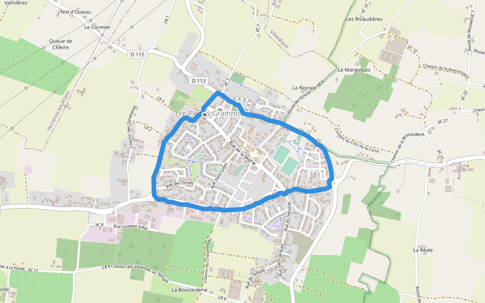 Skatepark walking route map in Le Plessis-Grammoire