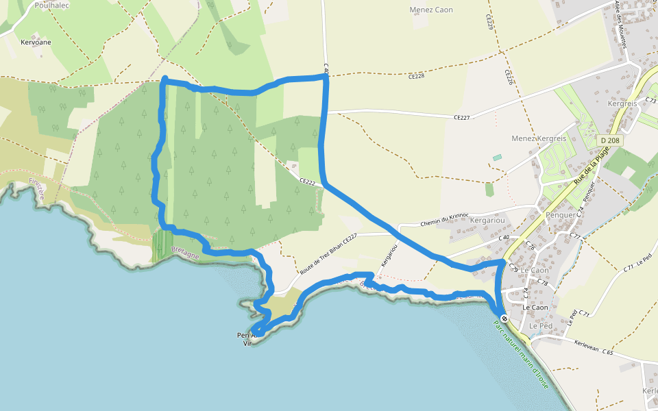 Pen Ar Vir walking route map in Telgruc-sur-Mer