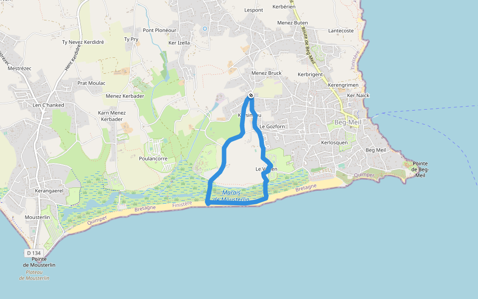 Camping Le Vorlen walking route map in Fouesnant