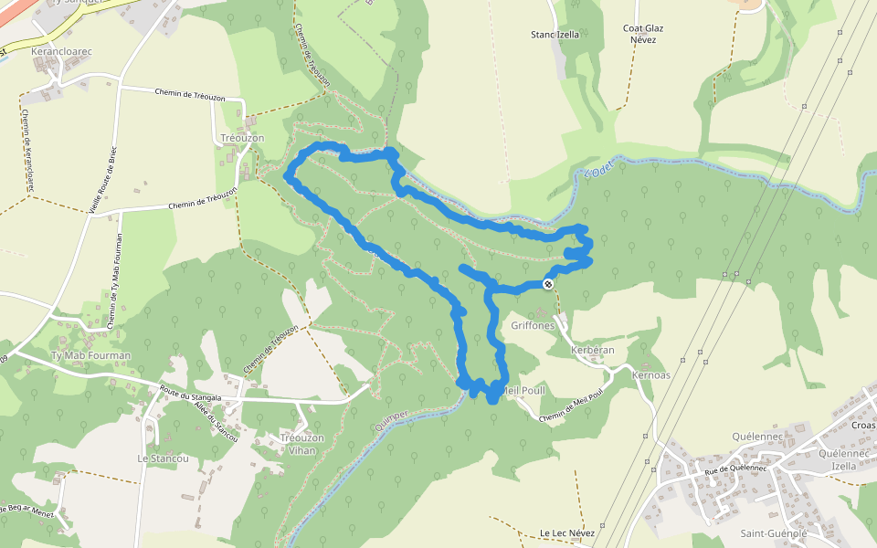 L'Odet walking route map in Ergué-Gabéric