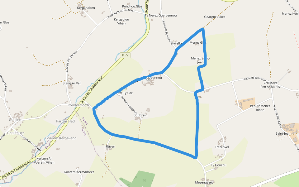 Chemin de Goarem Lukes walking route map in Edern