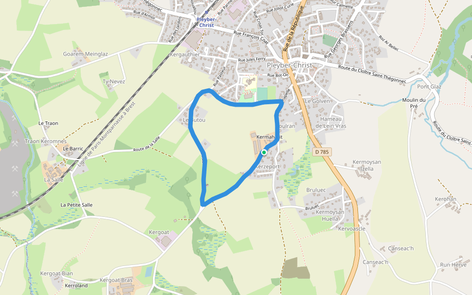 Kermaharit walking route map in Pleyber-Christ