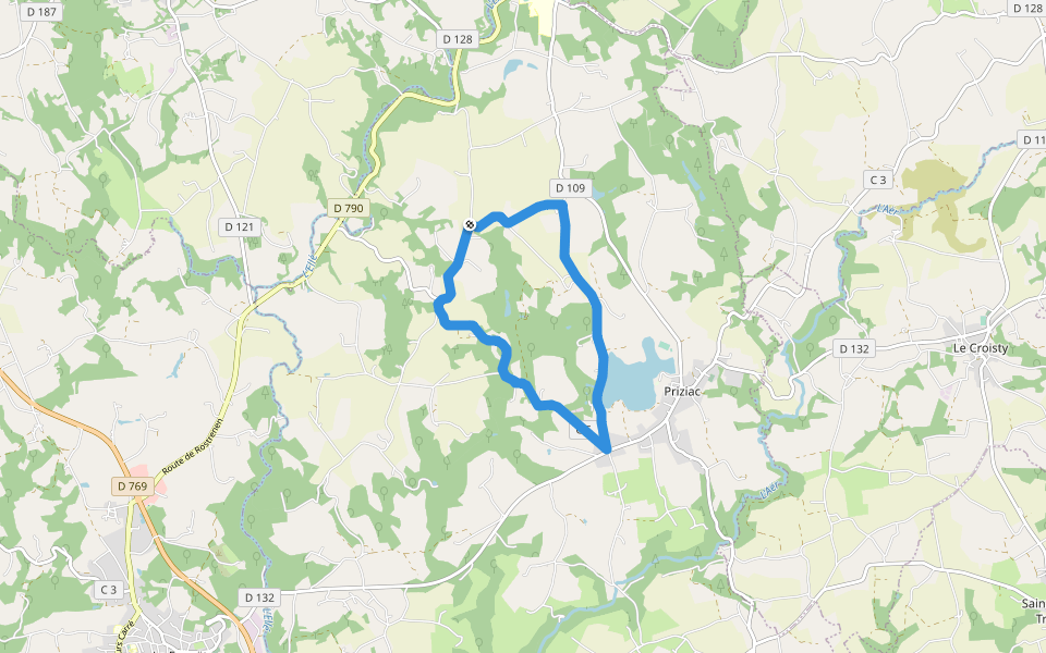 Lac du Bel-Air walking route map in Priziac