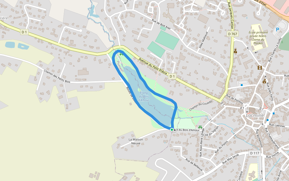 bois d'amour walking route map in Locminé