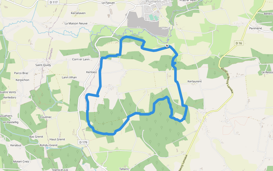 Kerlaurent walking route map in Moustoir-Ac