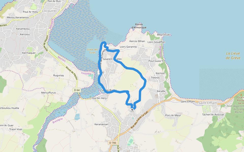 Grève des Curés walking route map in Plestin-les-Grèves