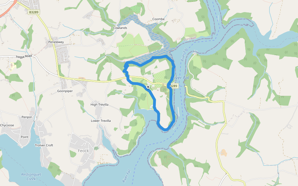 Trelissick Garden (detached) walking route map in Feock