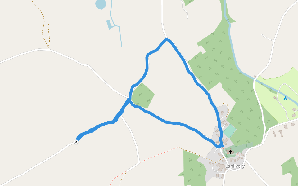 Lanlivery Sports Field walking route map in Lanlivery