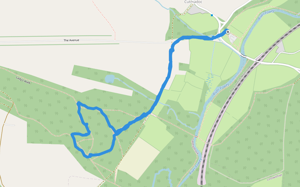 Lady's Walk walking route map in Lanhydrock
