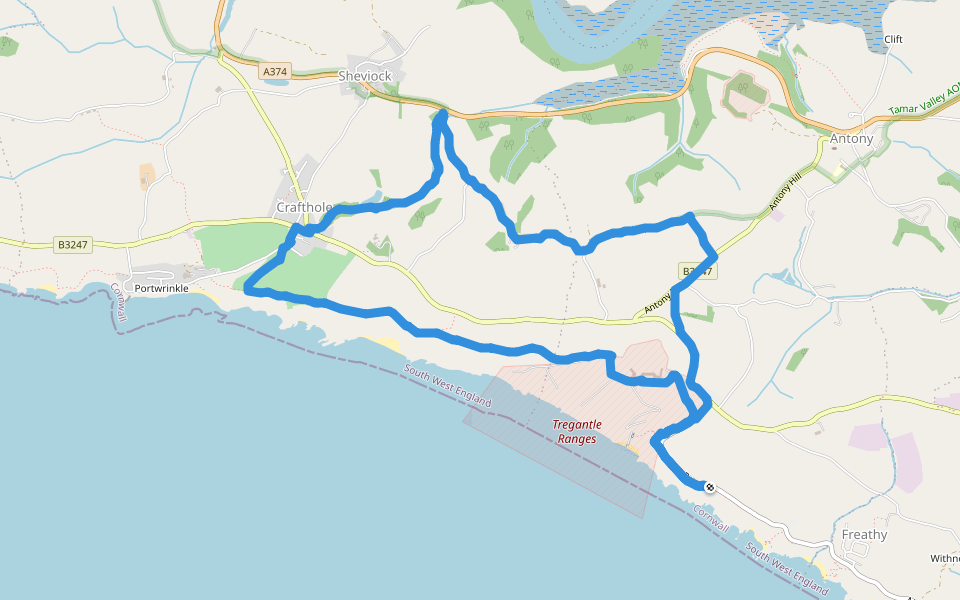 Crookedor Lane walking route map in Millbrook