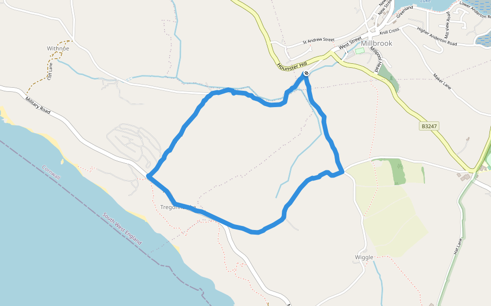 Whitsand Bay Holiday Park walking route map in Millbrook