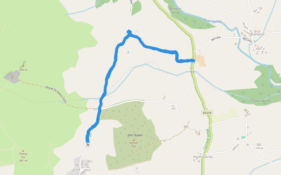 Notter Tor walking route map in Henwood