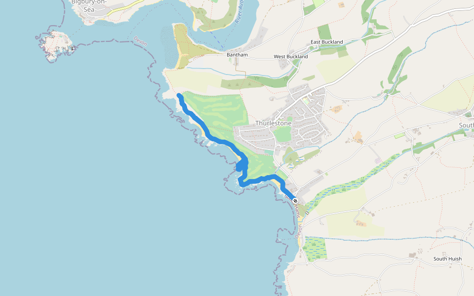 S W Coast Path walking route map in South Milton