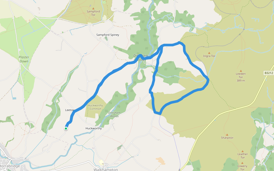 Dittisham Woods walking route map in Horrabridge