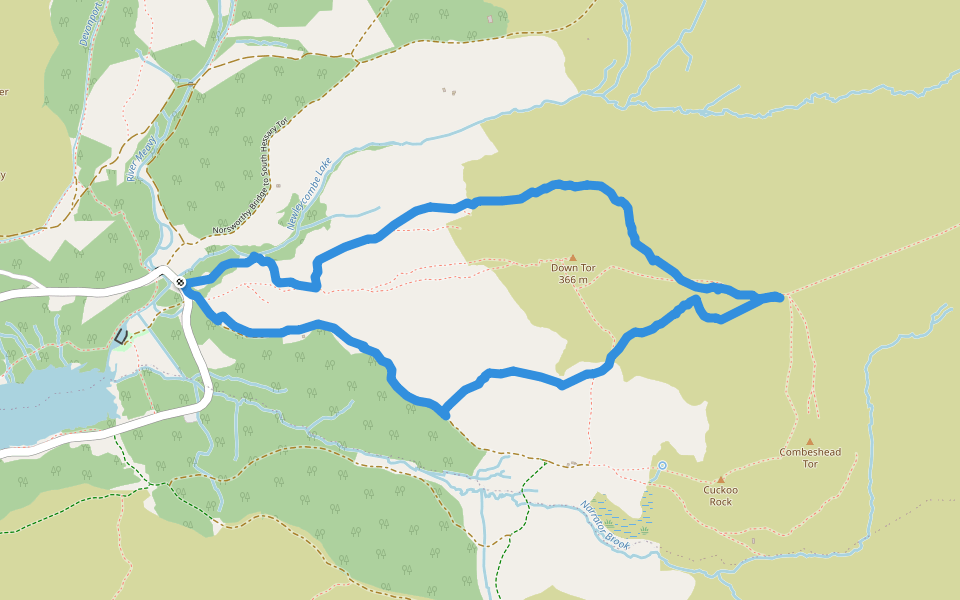 Down Tor walking route map in Sheepstor