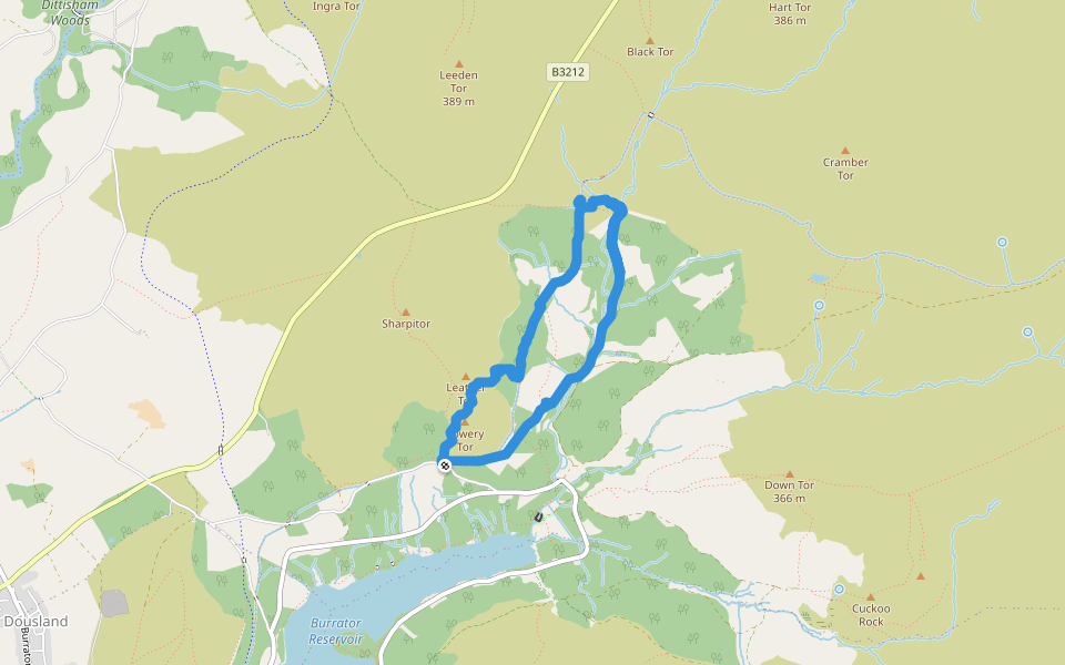 Lowery Tor walking route map in Dousland