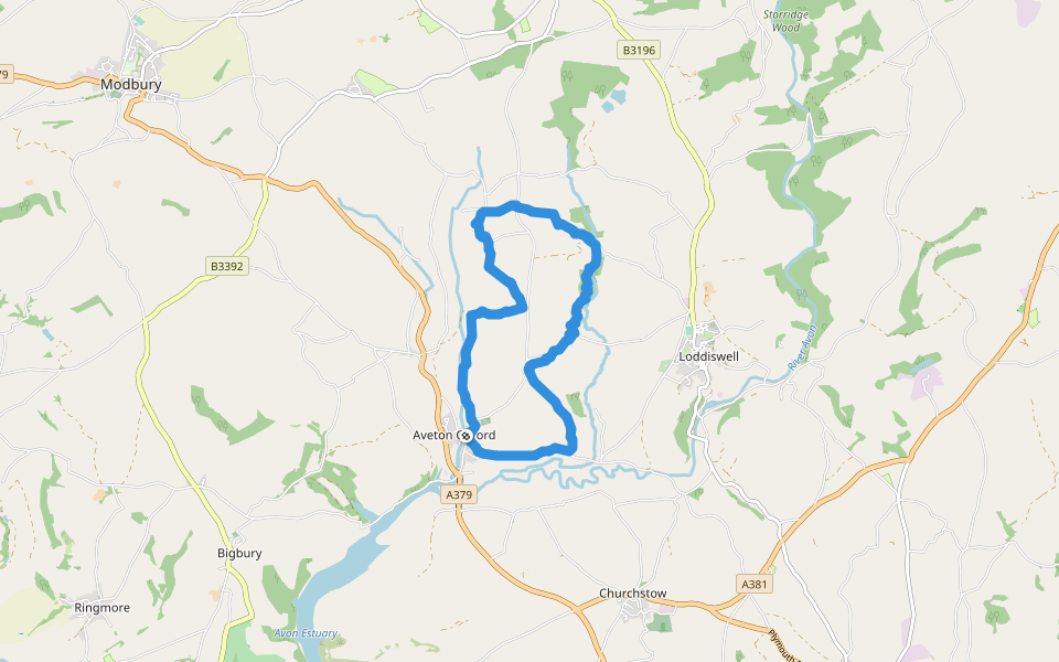 Hoppy Green Lane walking route map in Aveton Gifford