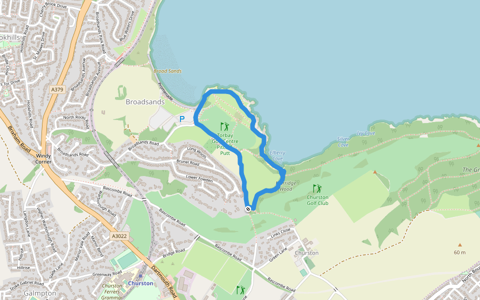 Elberry Cove walking route map in Paignton