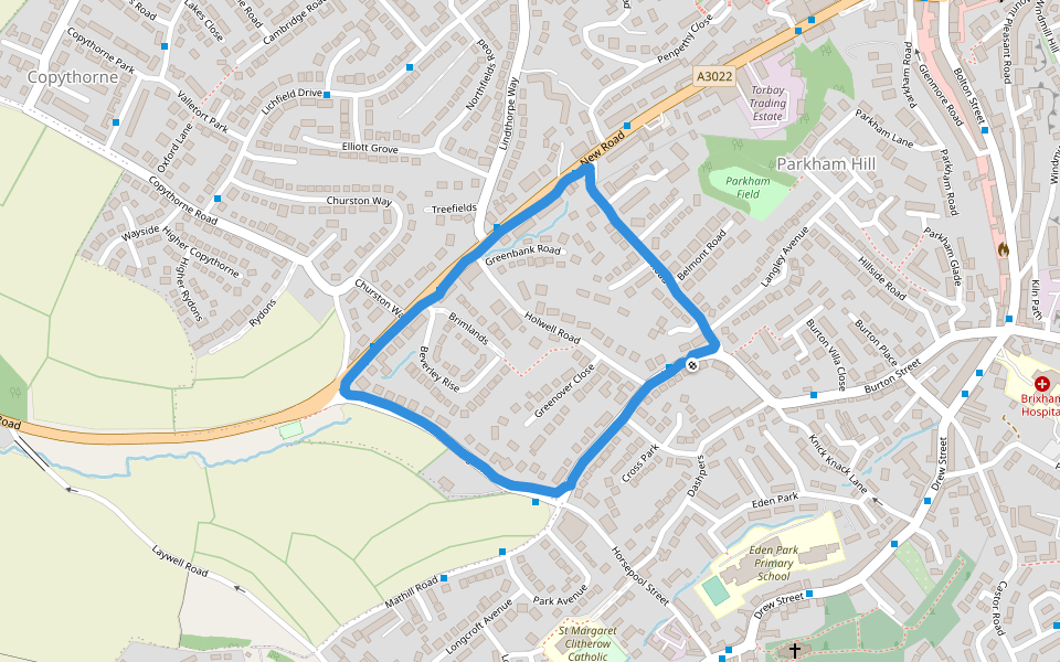 Parkham Field walking route map in Brixham