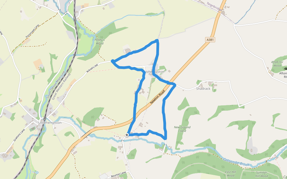 Uphempston walking route map in Littlehempston