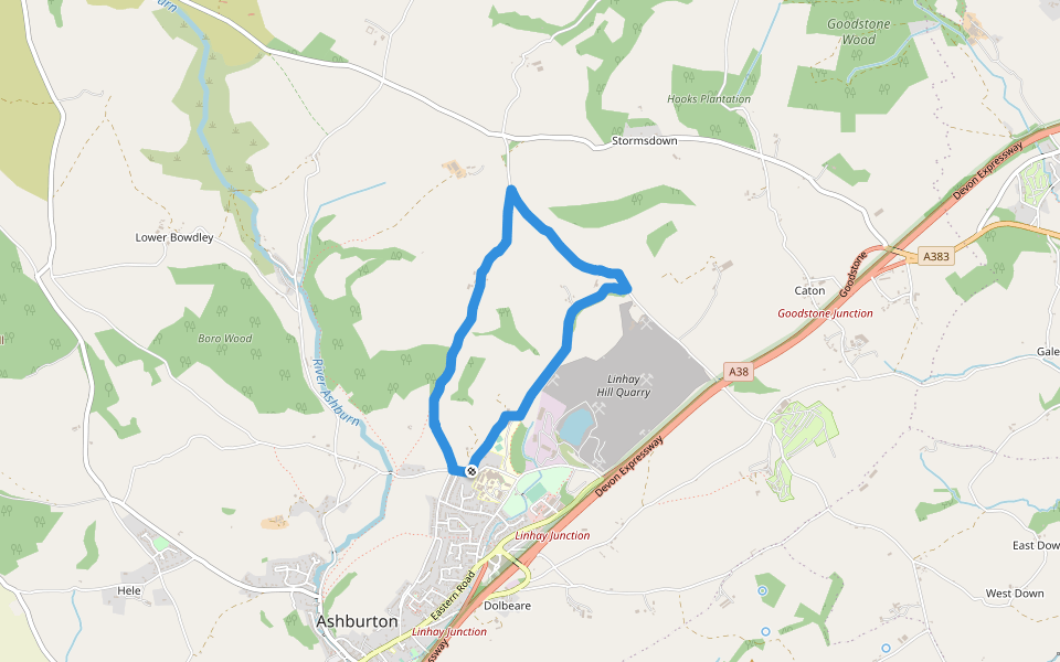 Place Lane walking route map in Ashburton