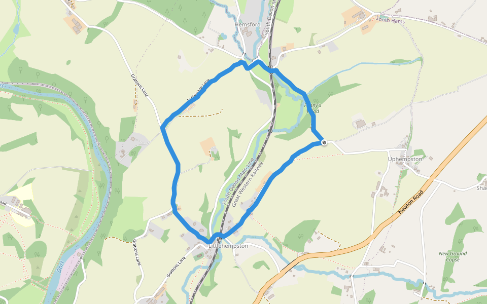 Parsonage Lane walking route map in Littlehempston