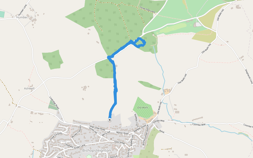 White Wells and ruined Pump House walking route map in Bishopsteignton