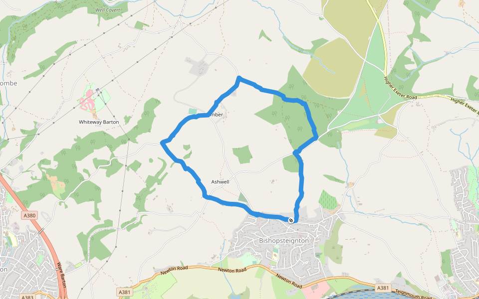 Three Tree Lane walking route map in Bishopsteignton