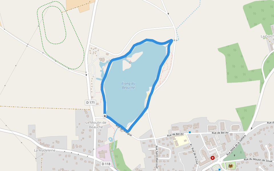 Étang du Beauché walking route map in Carentoir