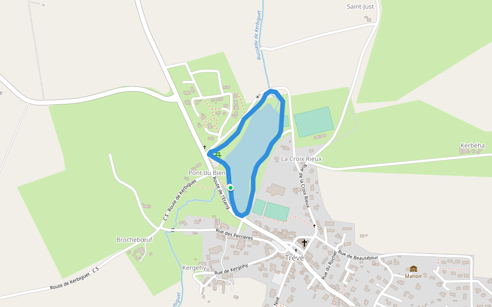 Runisseau de Kerbiguet walking route map in Trévé