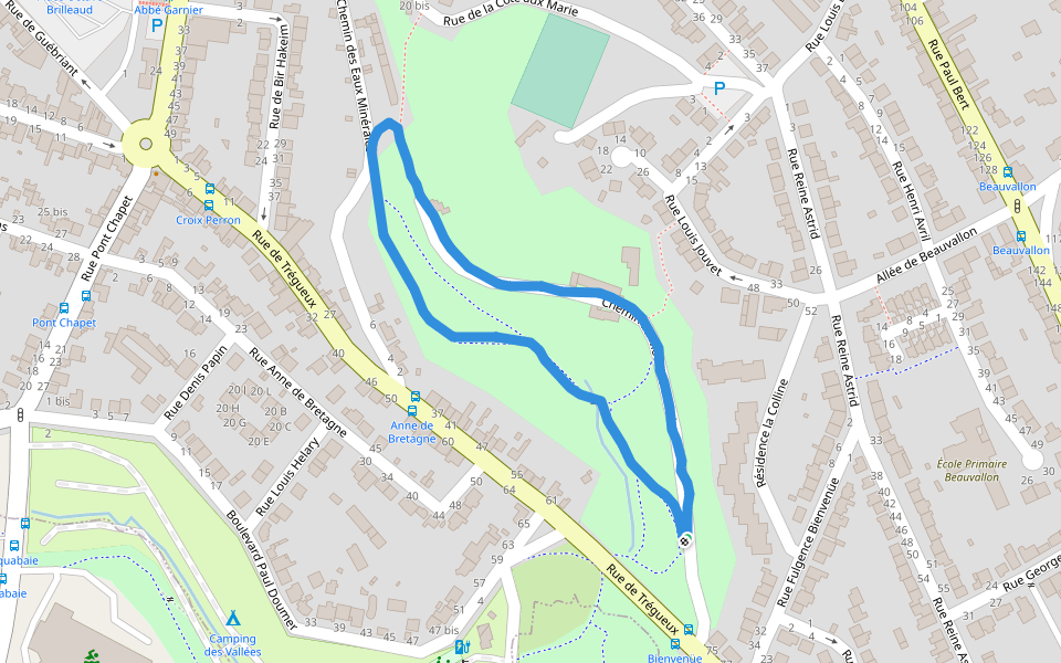 Camping des Vallées walking route map in Saint-Brieuc