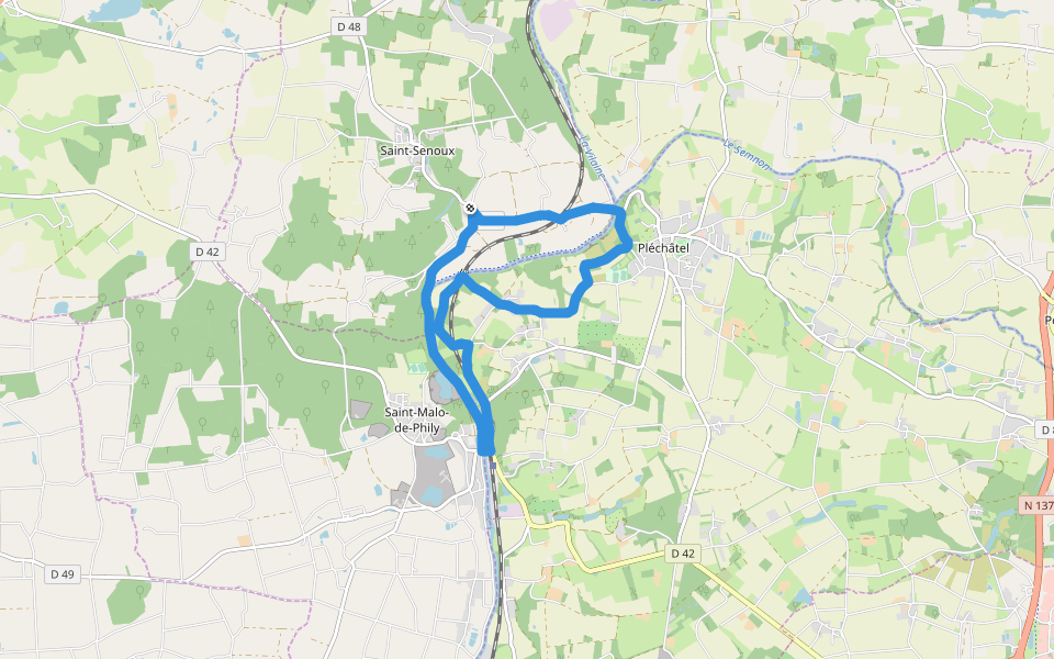 Rocher de la Gare walking route map in Saint-Senoux